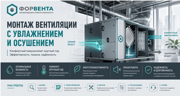 монтаж вентиляции с системой увлажнения воздуха