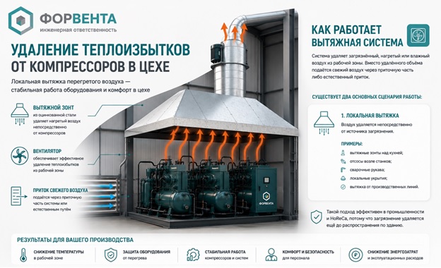 удаление теплоизбытков в цехе