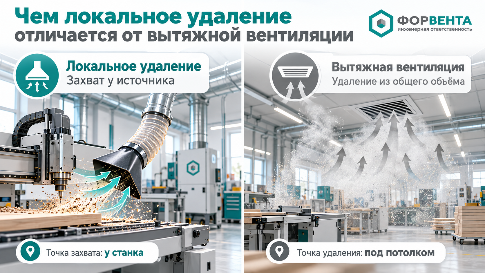 Чем локальное удаление отличается от общеобменной вентиляции