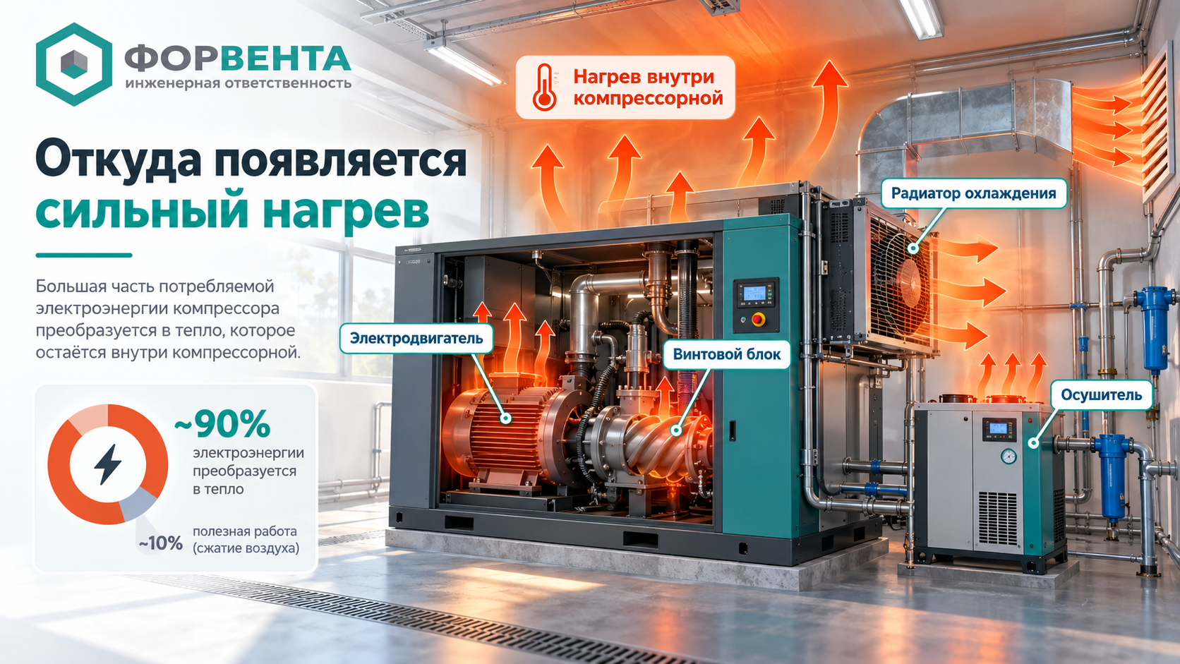 Откуда в компрессорной появляется сильный нагрев